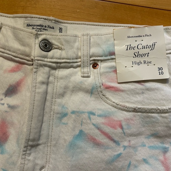 Abercrombie & Fitch High Rise Cutoff Shorts size 30 / 10 New With Tag White Blue - Picture 3 of 6